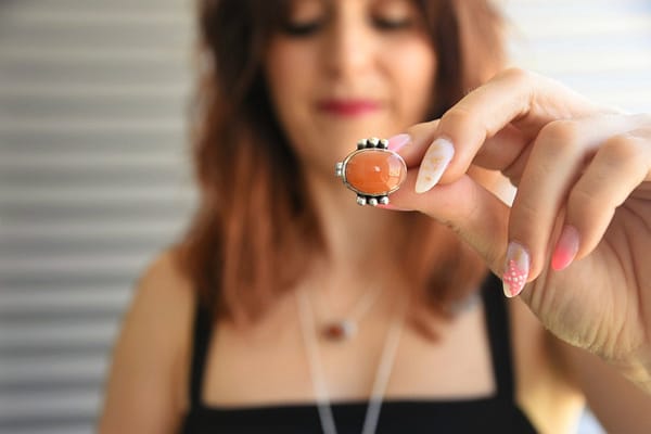 Colección Bolivia (42) anillo doble bolitas plata cornalina naranja colección Bolivia