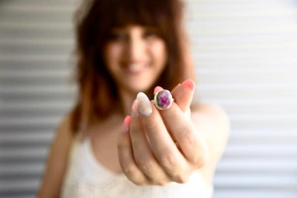 Colección Tropic (51) Anillo chuche con rubifucsita rosa de plata Amazonas