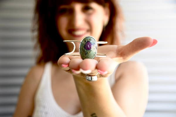 Colección Tropic (58) Brazalete doble plata con rubifucsita verde Amazonas